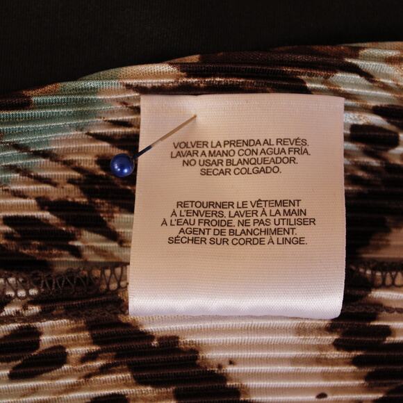 VTG Alfred Dunner Lightweight Ruffle Edge SS Top Green & Brown Glittery sz M - Picture 9 of 9